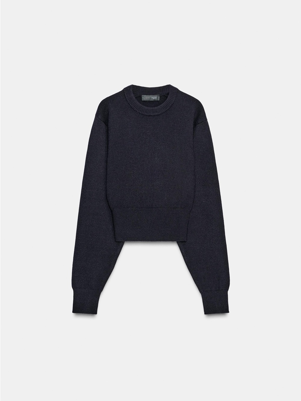Zara Dark Navy Crewneck Cropped Sweater
